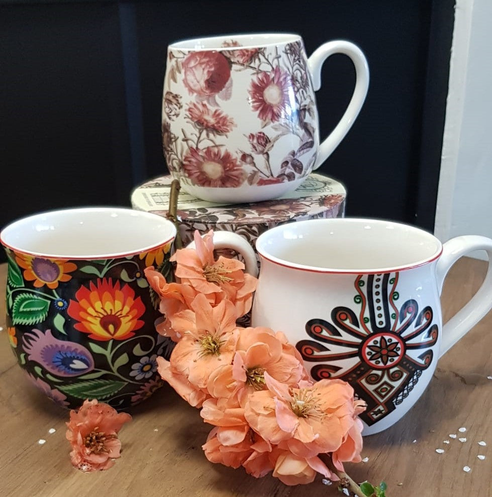 Tasse "Ethnic" noire fleurie 500ml Duo Porcelain | Mug | Morgane café MHD