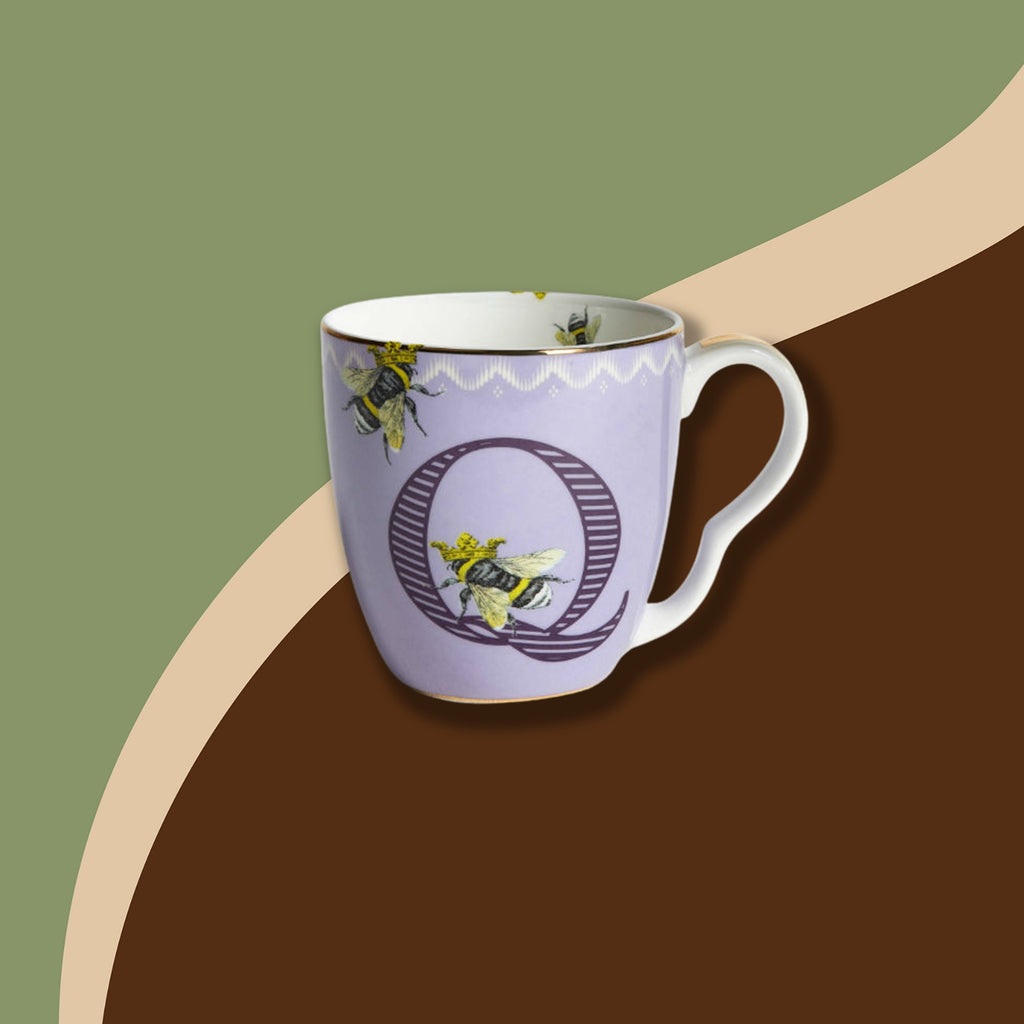 Taza De Desayuno Yvonne Ellen - Porcelana, Diseño Letra E Con Pájaro, Color Blanco