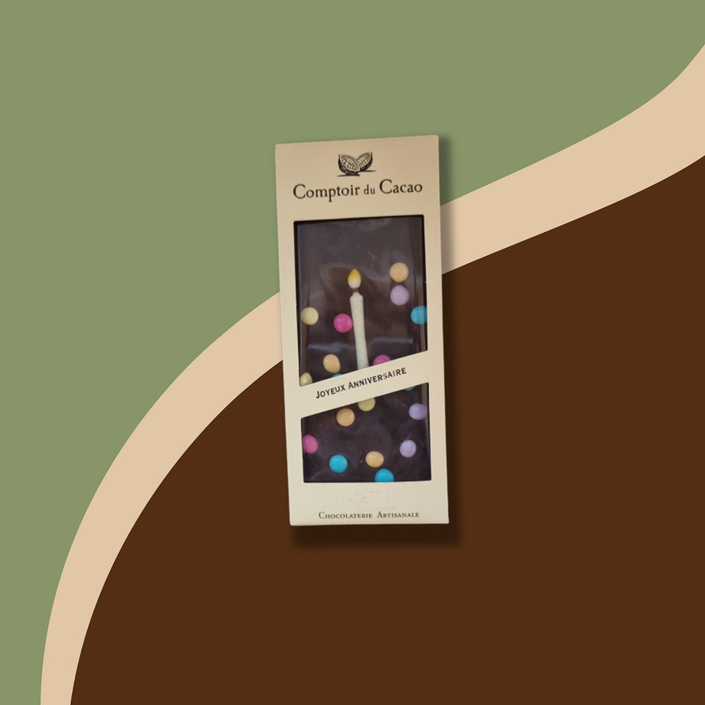 Tablette chocolat noir "Joyeux Anniversaire" 90g Comptoir du Cacao | Chocolat | Morgane café MHD