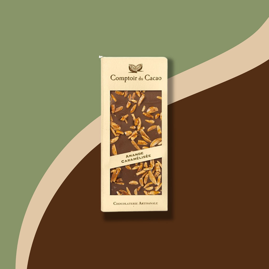 Tablette chocolat lait avec amandes caramélisées 90g Comptoir du Cacao | Chocolat | Morgane café MHD