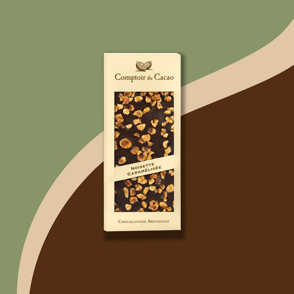 Tablette chocolat noir avec noisettes caramélisées 90g Comptoir du Cacao | Chocolat | Morgane café MHD