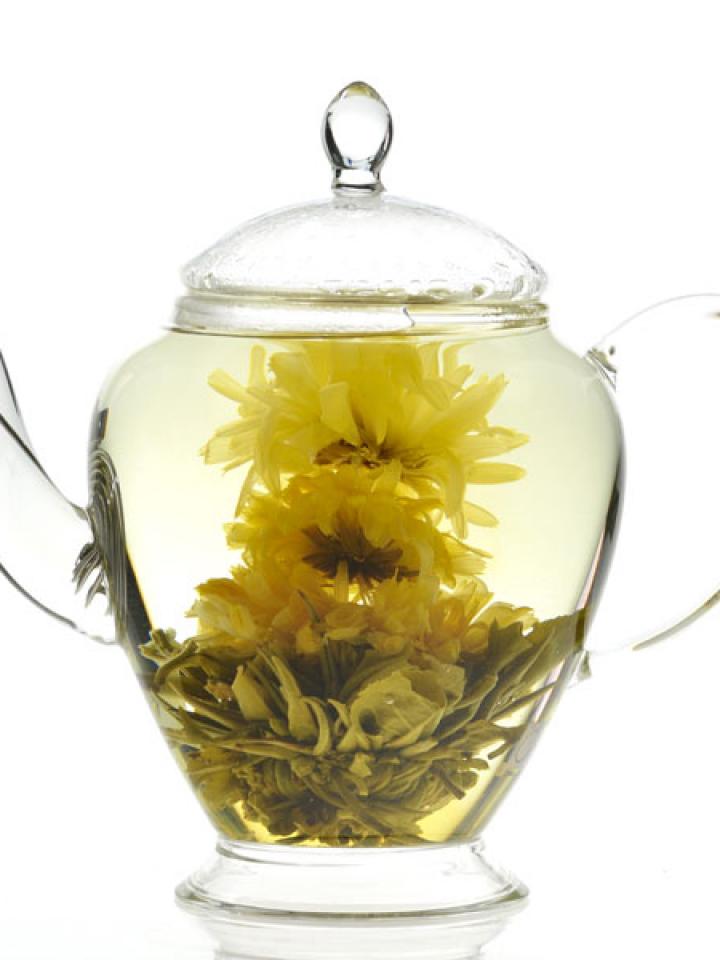 Creano Fleurs de thé Mix - Set cadeau doré Thé fleuri avec théière en verre  Thé blanc, vert & noir en 6 sortes, fleur de thé, Blooming Tea, cadeau