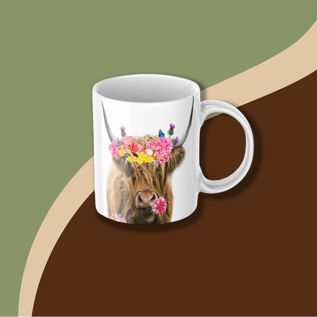 Mug "Vache Highland fleurs dans les cheveux" 330ml Eiledon Art For All | Tasse | Morgane café MHD