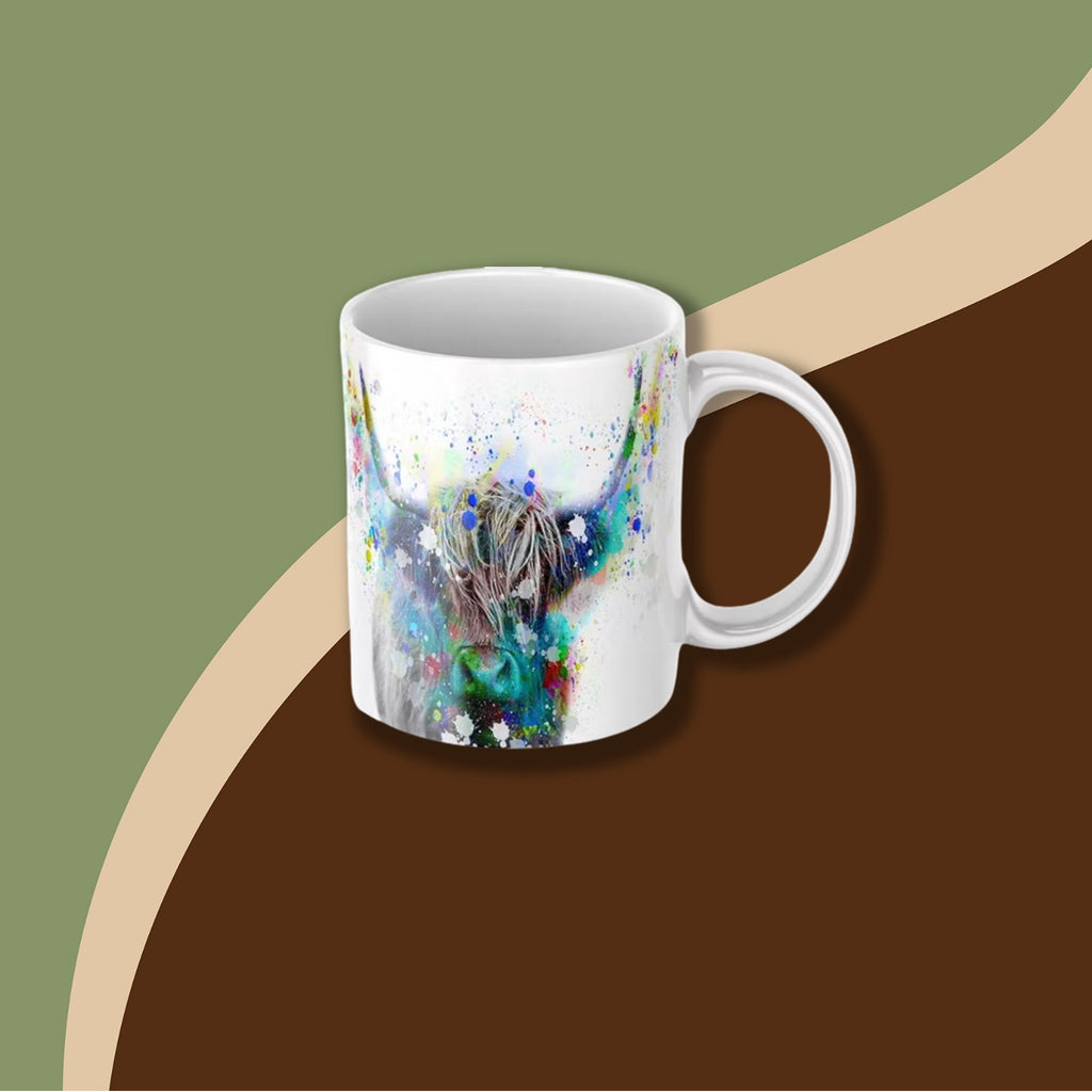 Mug "Vache Highland éclaboussures d'encre colorées" 330ml Eiledon Art For All | Tasse | Morgane café MHD